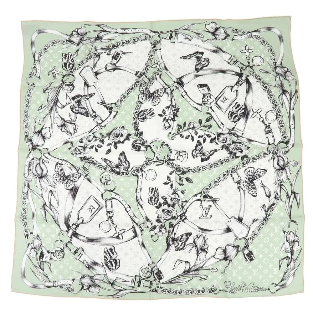 Louis Vuitton Blooming Monogram Carre 90 Silk Scarf Green